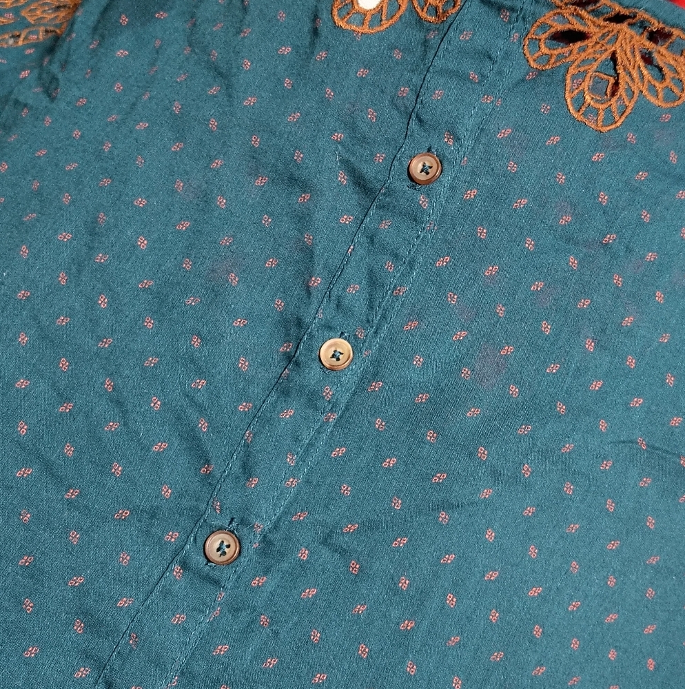 Free People Everything I Know Embroidered Cuteork Teal Peasant Top Women's XS - Picture 8 of 11